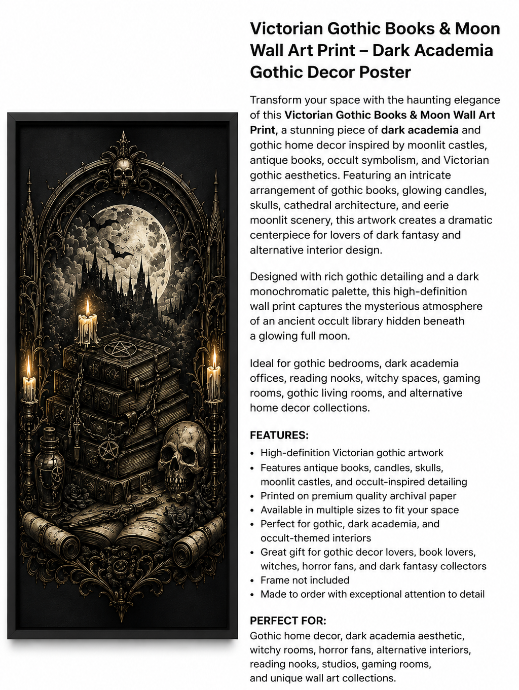 Victorian Gothic Moon Canvas Wall Art Print – Dark Academia Gothic Decor