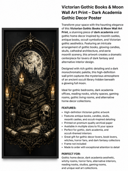 Victorian Gothic Moon Canvas Wall Art Print – Dark Academia Gothic Decor