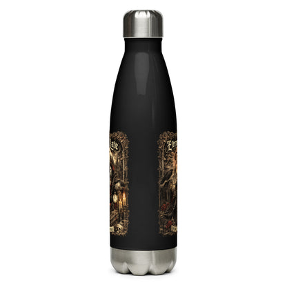 Eternally Late For Sunrise Gothic Stainless Steel Water Bottle featuring Victorian vampire artwork, full moon, ravens, gothic architecture, and dark fantasy aesthetics. Perfect for gothic lifestyle lovers and vampire enthusiasts.
