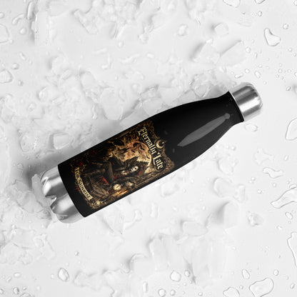 Eternally Late For Sunrise Gothic Stainless Steel Water Bottle featuring Victorian vampire artwork, full moon, ravens, gothic architecture, and dark fantasy aesthetics. Perfect for gothic lifestyle lovers and vampire enthusiasts.