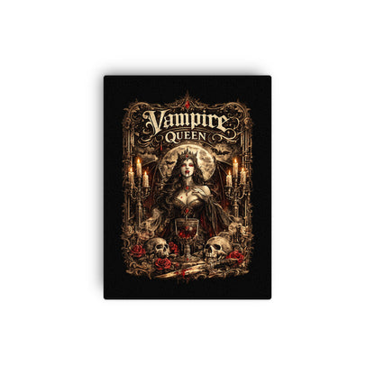 Victorian Gothic Vampire Queen canvas wall art featuring a moonlit vampire queen surrounded by roses, skulls, candlelight, and ornate gothic architecture in a dark fantasy setting.