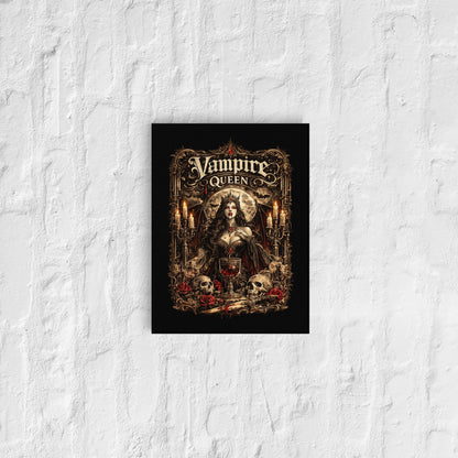 Victorian Gothic Vampire Queen canvas wall art featuring a moonlit vampire queen surrounded by roses, skulls, candlelight, and ornate gothic architecture in a dark fantasy setting.