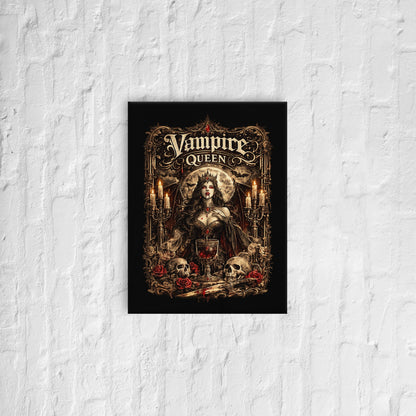 Victorian Gothic Vampire Queen canvas wall art featuring a moonlit vampire queen surrounded by roses, skulls, candlelight, and ornate gothic architecture in a dark fantasy setting.