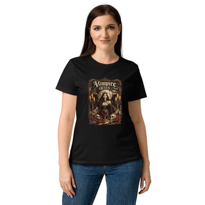 Victorian Gothic Vampire Queen artwork featuring a moonlit vampire, candles, roses, skulls, and ornate gothic architecture in a dark fantasy aesthetic.